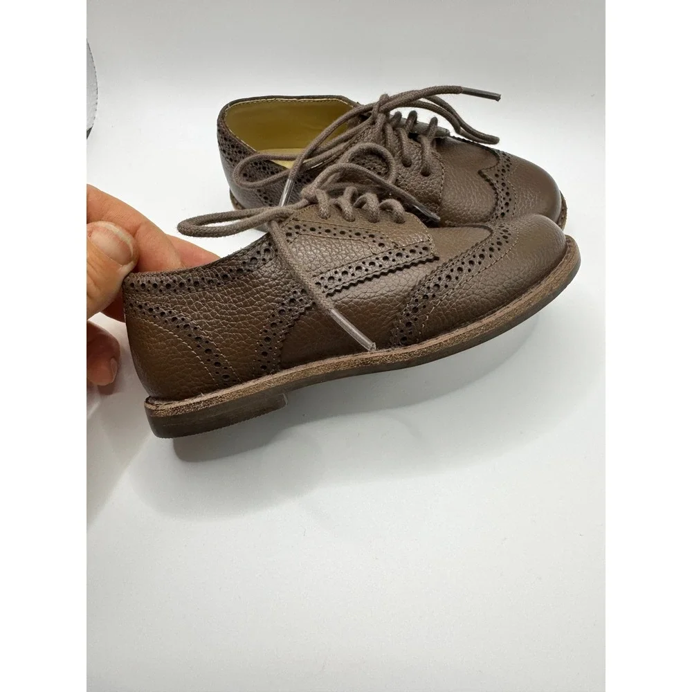 Janie and‎ Jack Kids Brown Pebbled Leather Wingtip Oxford Dress Shoes Size 8